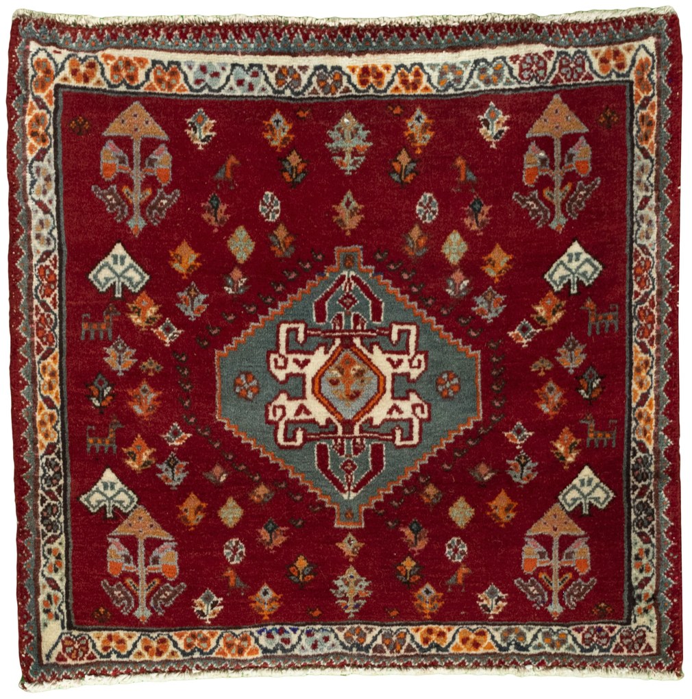 Shiraz Tappeto 70 x 60 Rosso (Iran) Annodato A Mano
