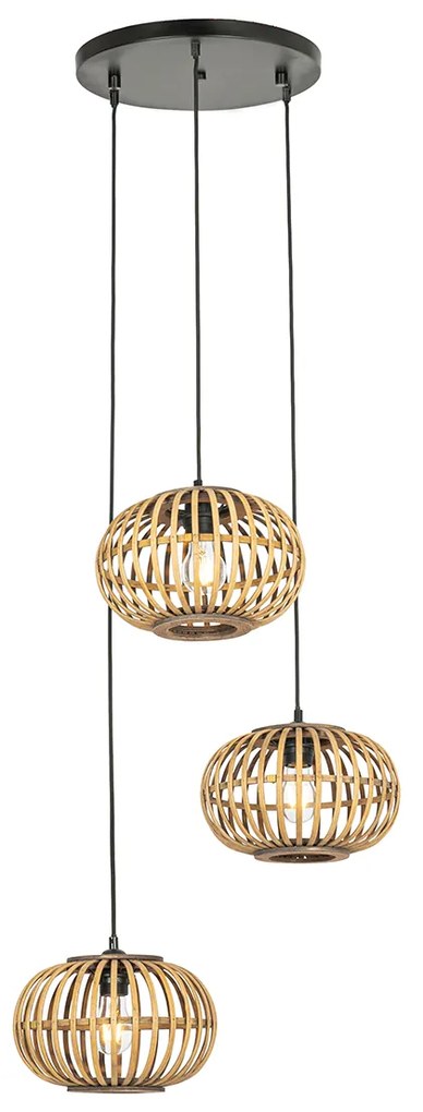 Lampada a sospensione orientale in bambù 3 luci rotonda - Amira