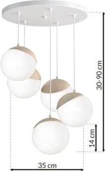 Lampadario a sospensione con filo SFERA WOOD 5xE14/40W/230V bianco