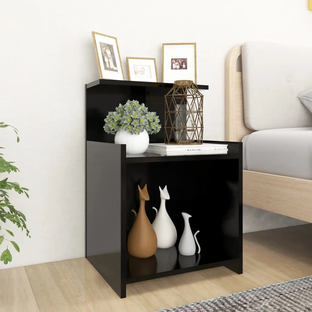 Comodino Nero 40x35x60 Cm İn Legno Multistrato /