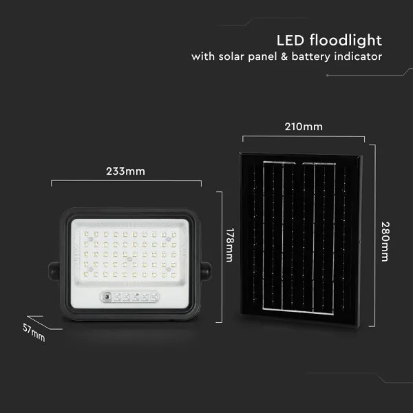 Faretto solare dimmerabile a LED 100W/3,2V IP65 5000 mAh nero + telecomando