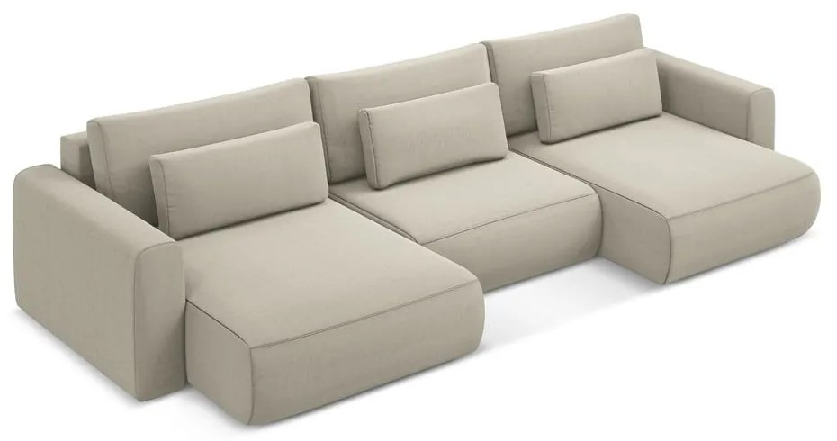 Divano angolare beige allungabile/con contenitore (a U) con rivestimento in velluto Kapua – Makamii