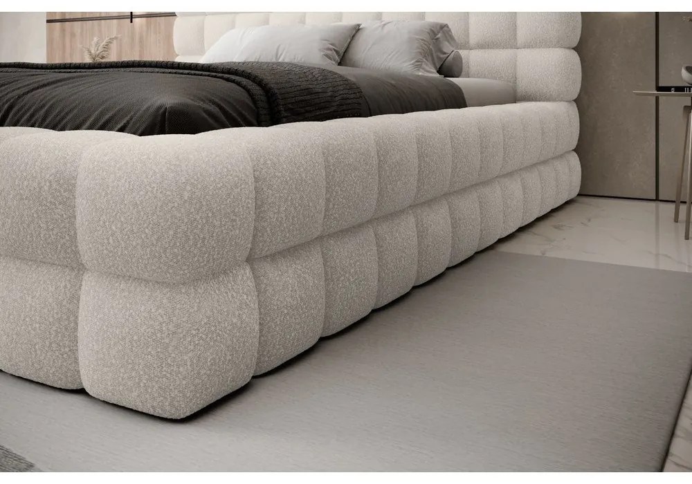 Letto matrimoniale imbottito bianco con contenitore e rete inclusi 180x200 cm Dizzle – ELTAP