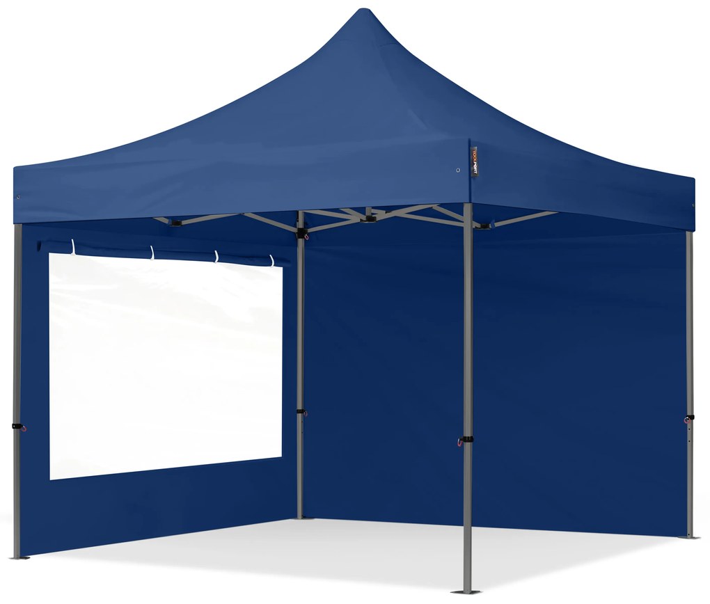 TOOLPORT 3x3m gazebo pieghevole con laterali (finestre panoramiche), PREMIUM acciaio, blu scuro - (600008)