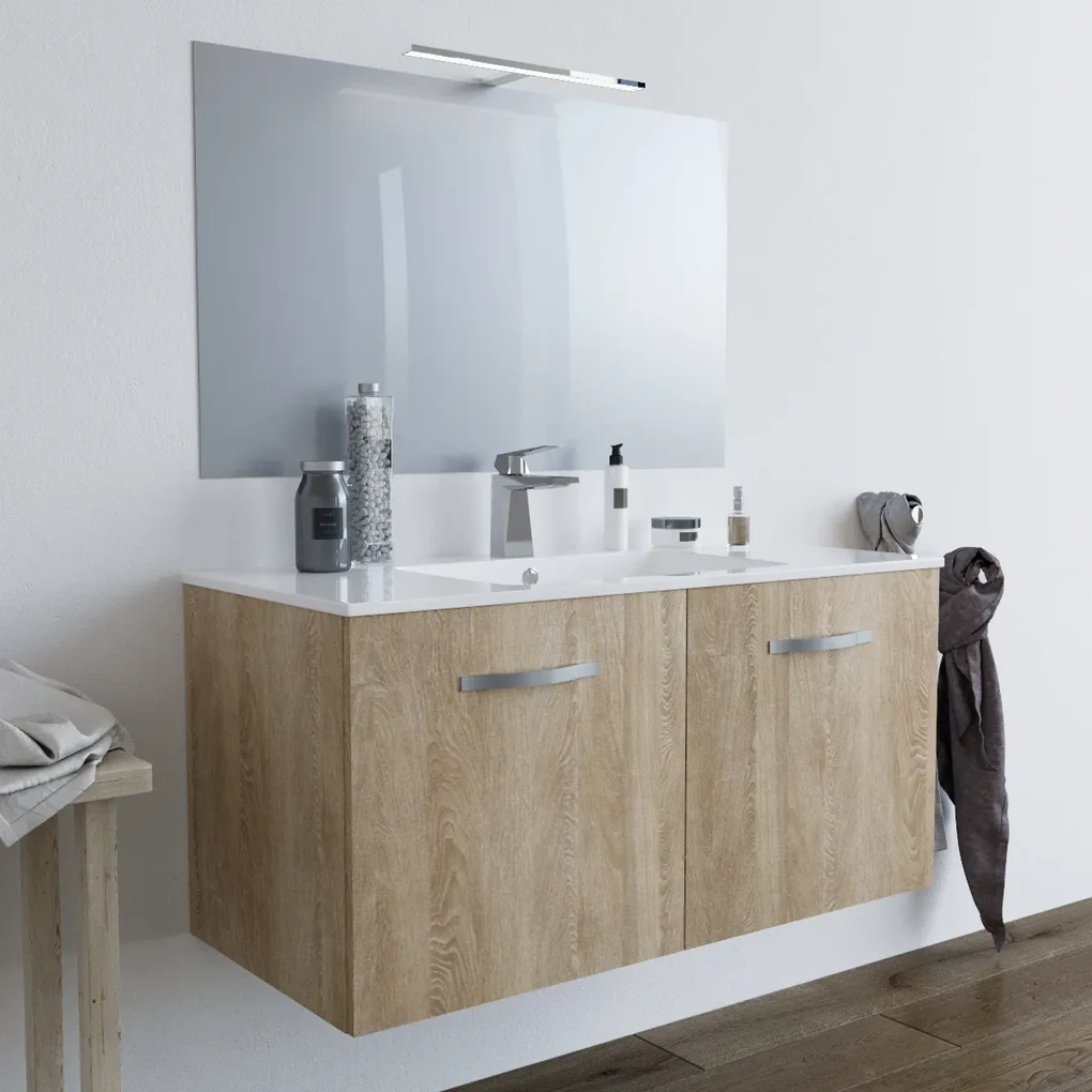 3 pz Set Mobili da Bagno，Armadietto da bagno，Mobiletto Bagno Rovere Fumo in  Legno Multistrato