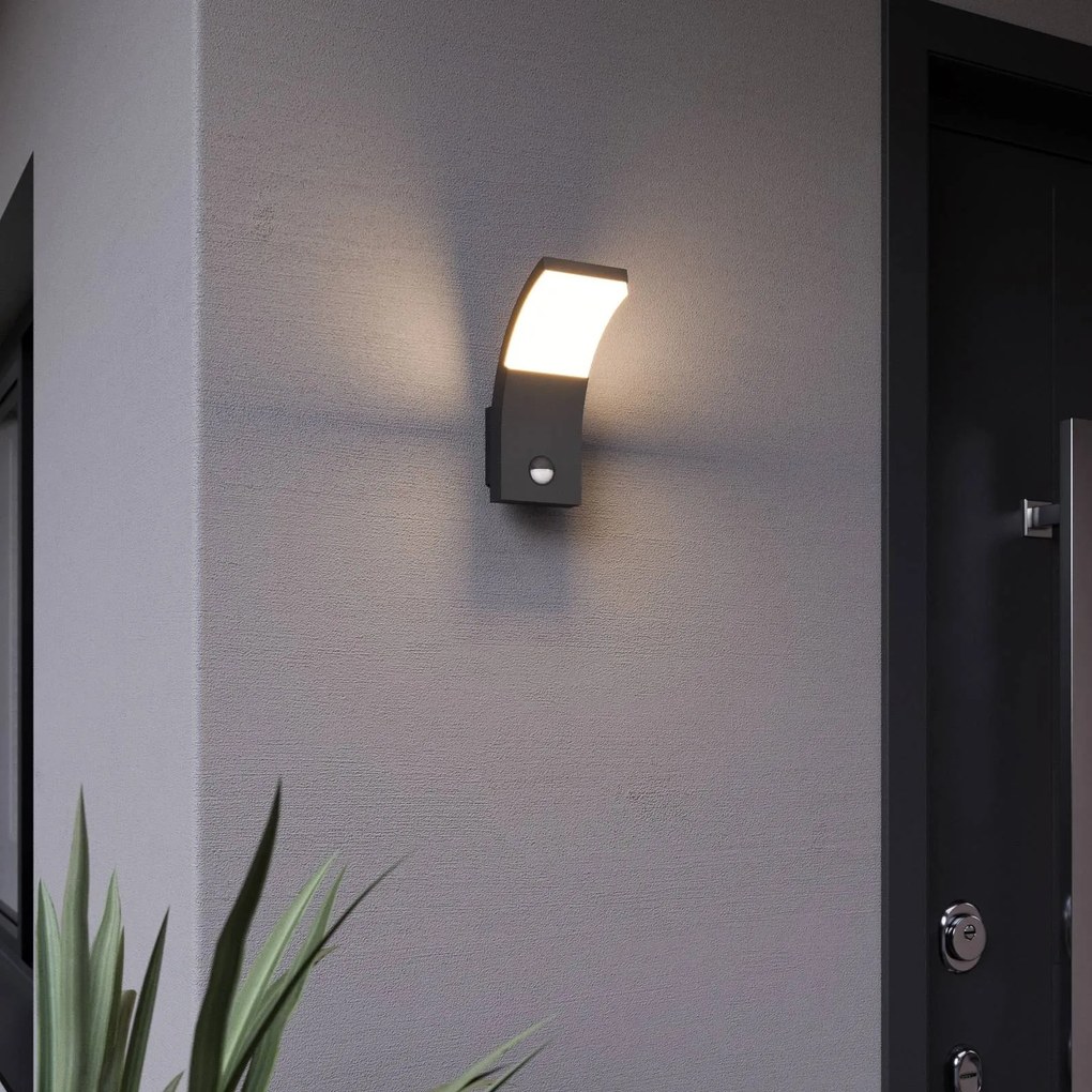 Lucande Applique a LED Timm, sensore, 20 cm, antracite, IP54 Timm, Nero, Alluminio, Moderno