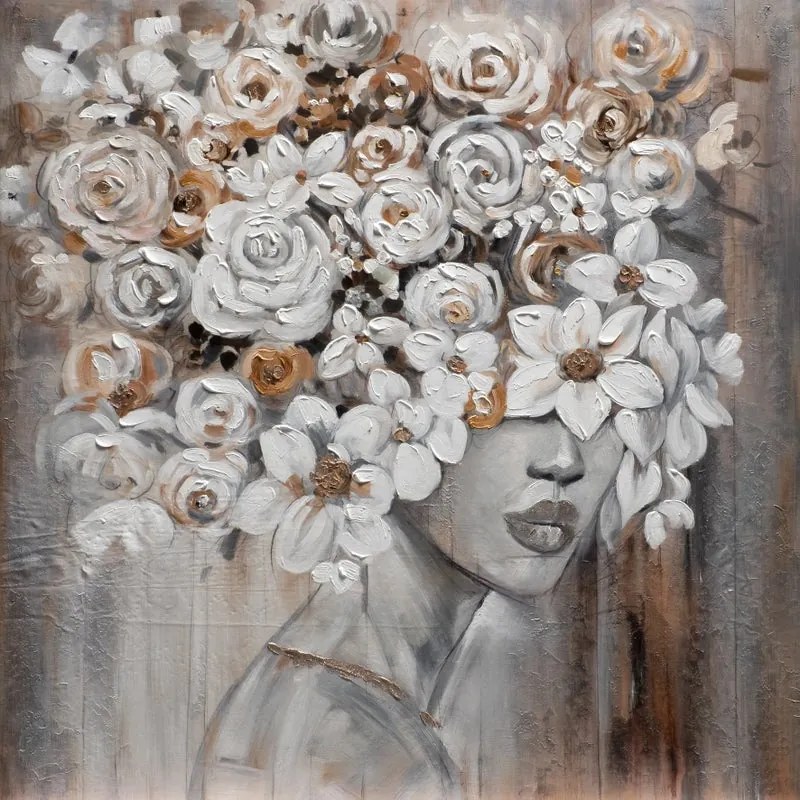 Dipinto su tela Fiori viso, grigio 100 x 100 cm