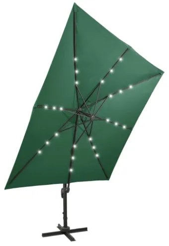 Ombrellone a Sbalzo con Palo e Luci a LED Verde 300 cm