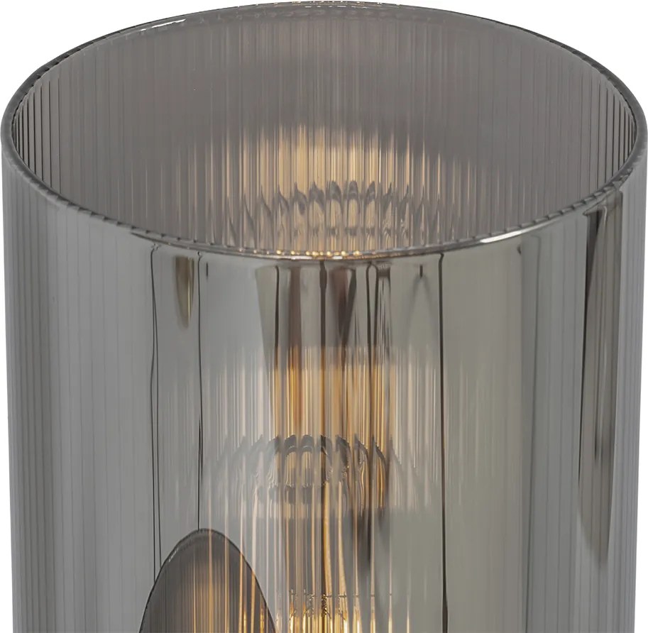 Lampada da tavolo Art Déco nera con vetro fumé 2 luci - Laura