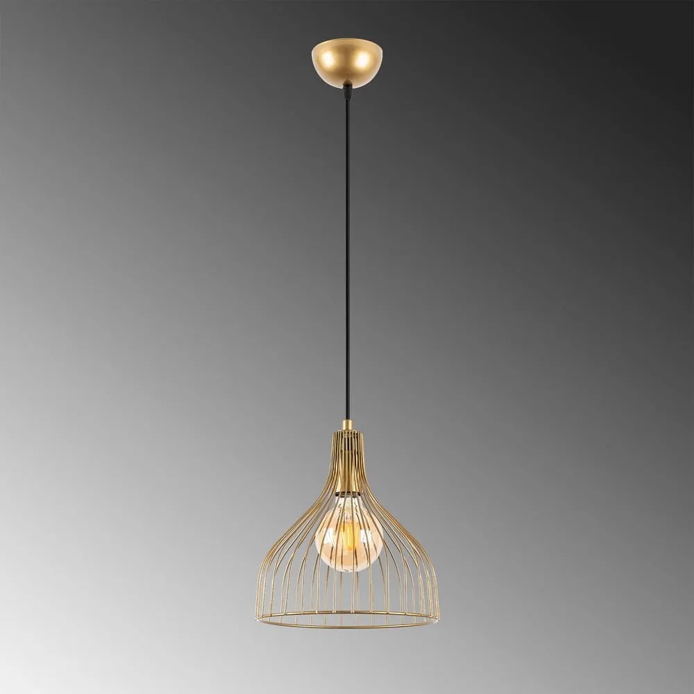 Lampadario dorato con paralume in metallo ø 25 cm Cafu – Opviq lights