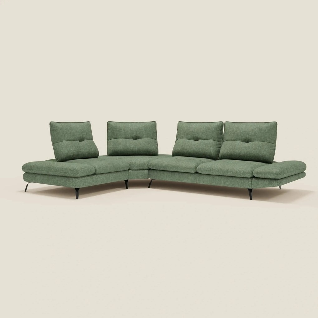 Ardex Divano Angolare - schienali traslanti e bracciolo regolabile in elegante tessuto impermeabile T06 verde