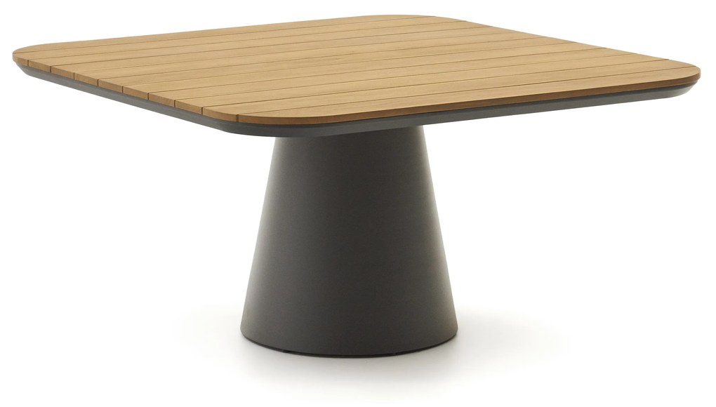Kave Home - Tavolo da esterno Tudons in alluminio con finitura in grigio e teak FSC 100% 148 x 148 cm