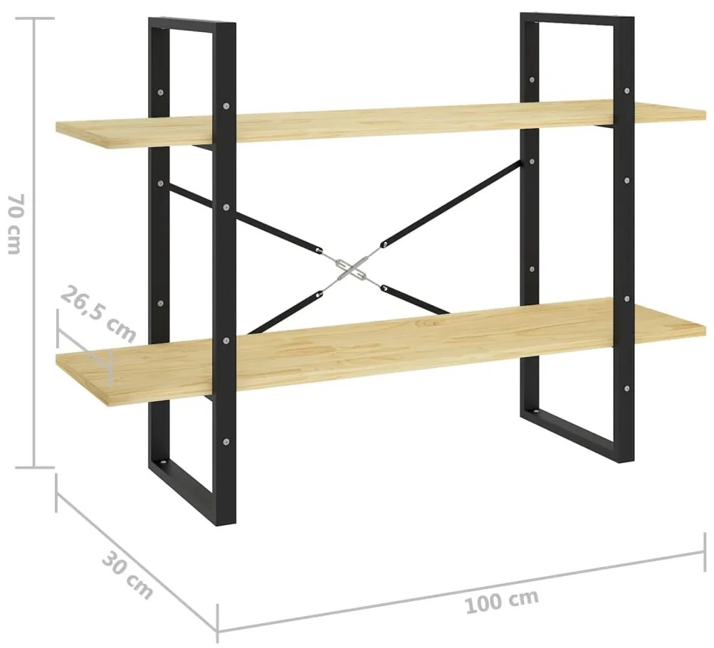 Libreria a 2 Ripiani 100x30x70 cm in Legno Massello di Pino