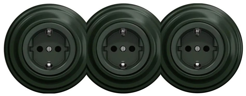 Kliklap - Presa tripla da parete in stile retrò con placca SCHUKO 230V verde