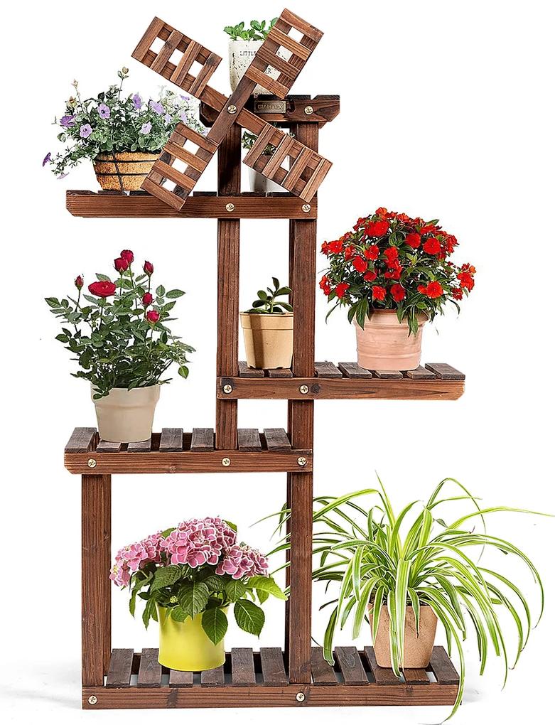 Costway Scaffale per piante con 5 livelli e design a mulino a vento, Porta fiori di legno con piattaforme multiple