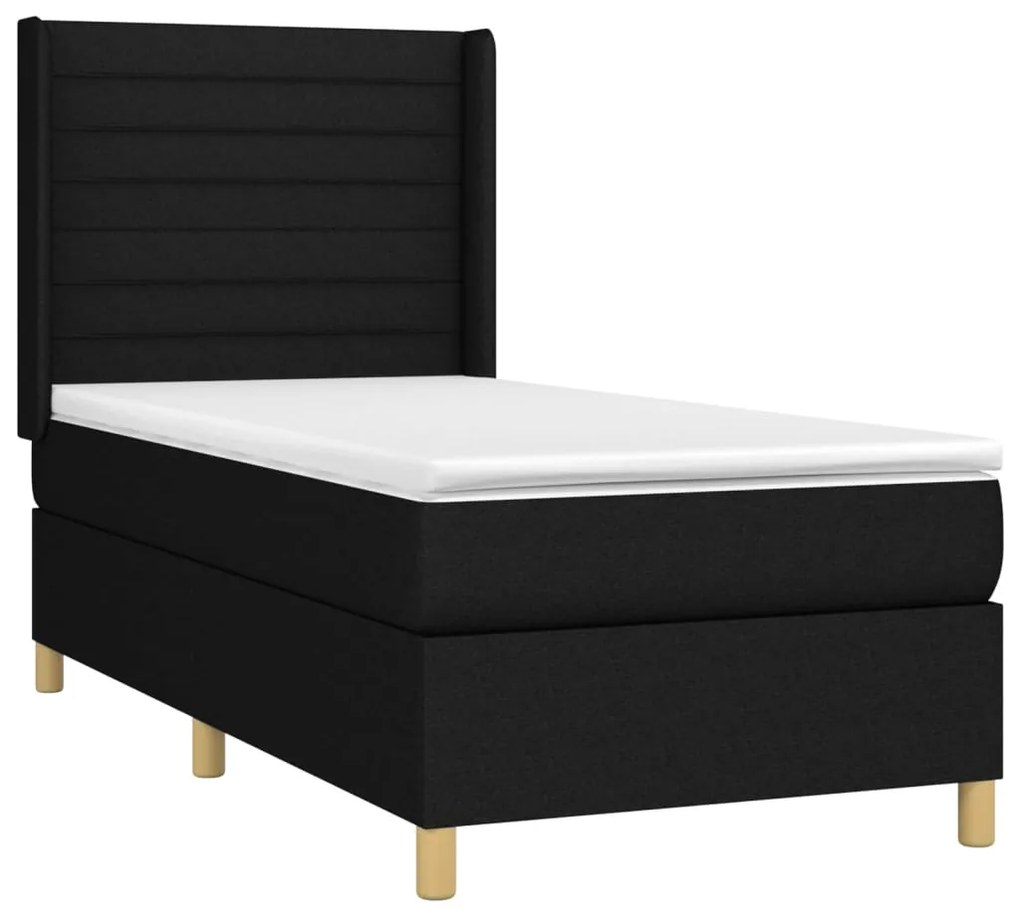 Letto a molle con materasso e led nero 90x190 cm in tessuto