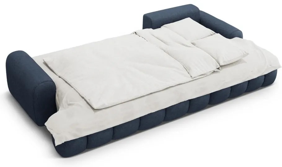 Divano angolare blu scuro allungabile/con contenitore (con penisola a destra/con chaise lounge) Linz – Cosmopolitan Design