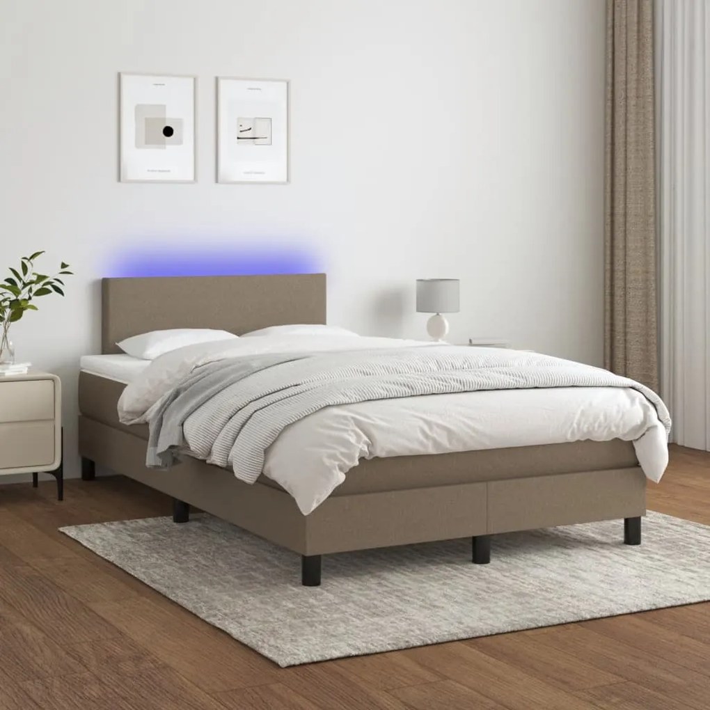 Letto a molle con materasso e led tortora 120x190 cm in tessuto