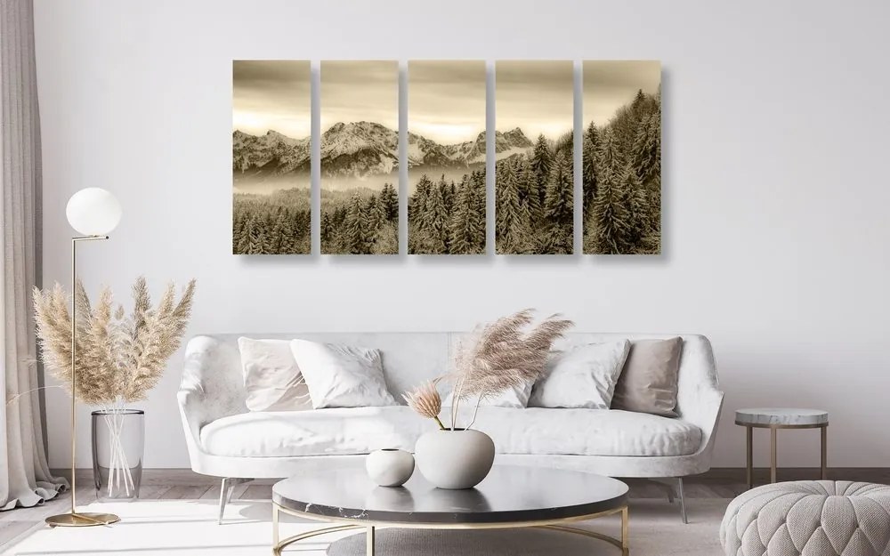 Quadri 5 pezzi – Montagne congelate in versione seppia