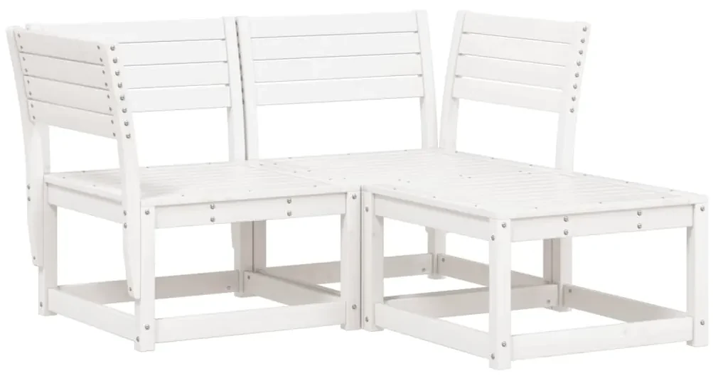 Set divani da giardino 3 pz bianco in legno massello di pino