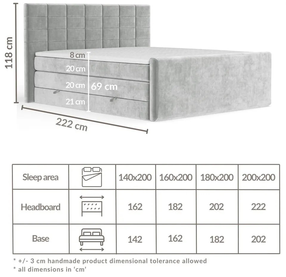 Letto boxspring blu con contenitore 140x200 cm Ava – Maison de Rêve
