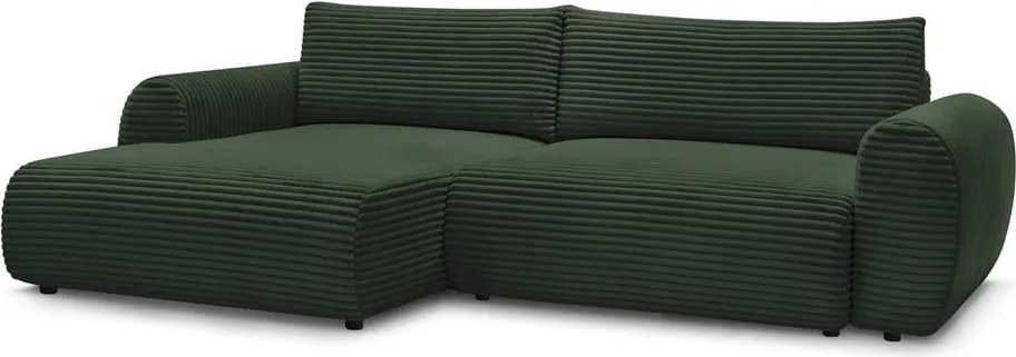 Divano angolare in verde scuro allungabile (con penisola a sinistra) con rivestimento in velluto a coste Lucien – Bobochic Paris