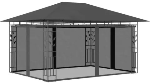 Gazebo con Zanzariera e Luci LED 4x3x2,73 m Antracite