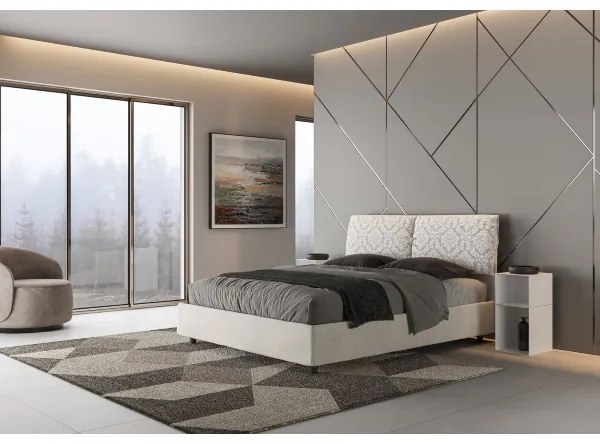 Letto matrimoniale con rete imbottito 160x210 tessuto Agata 1 bianco Mados