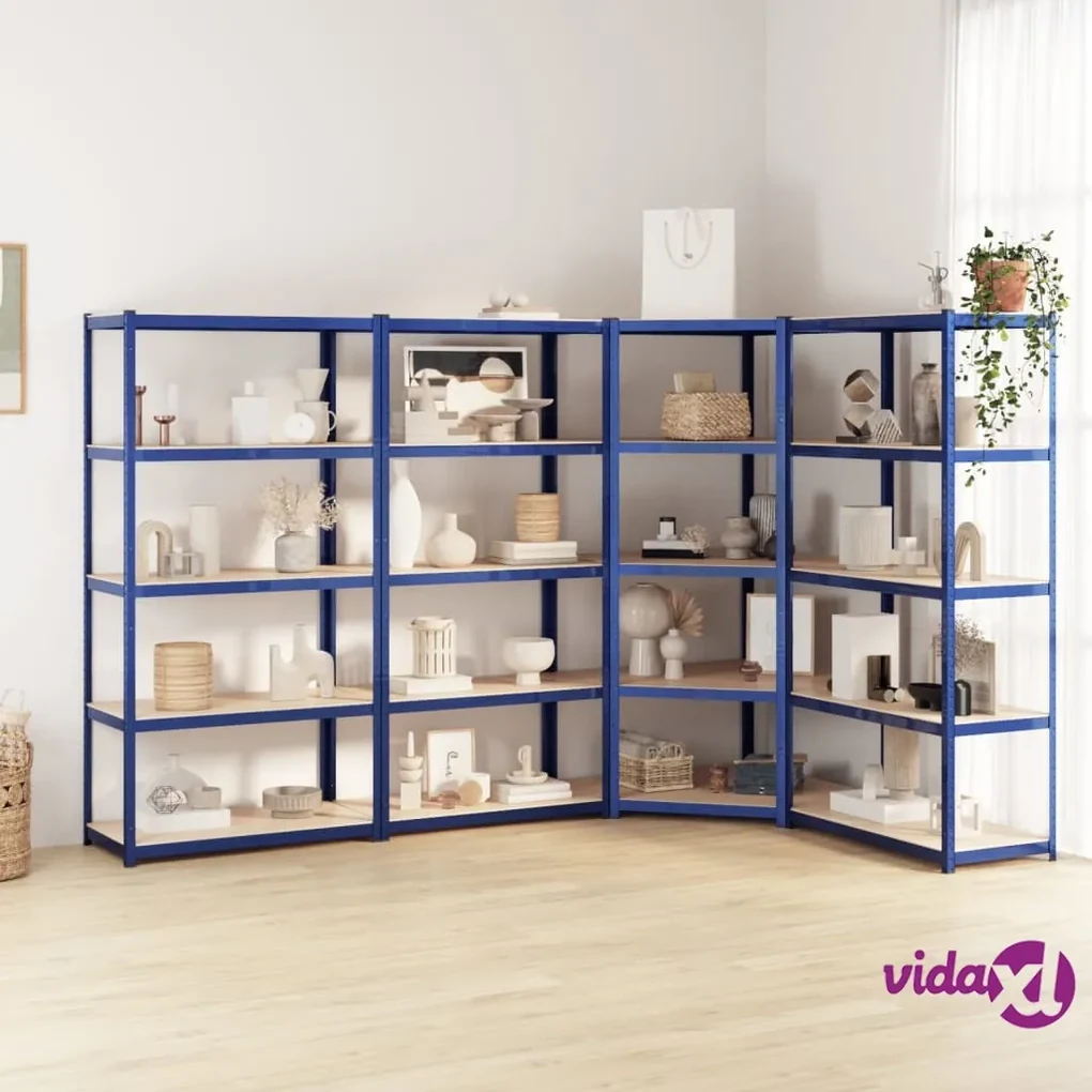 vidaXL Scaffali a 5 Ripiani 4 pz Blu in Acciaio e Legno Multistrato