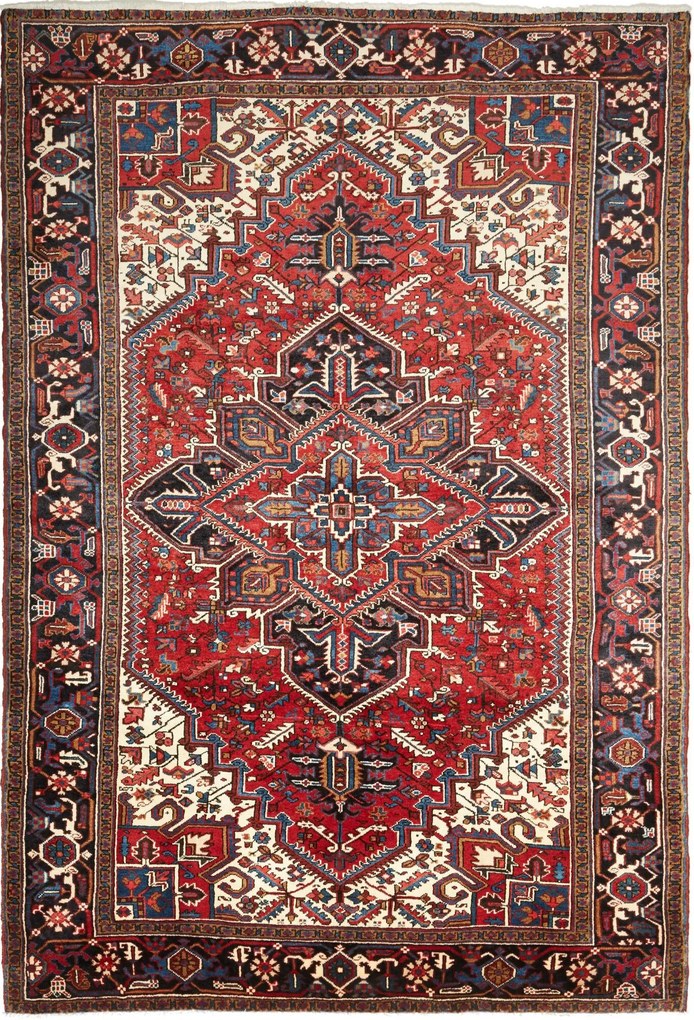 Heriz Tappeto 210x300 Rosso (Iran) Annodato A Mano