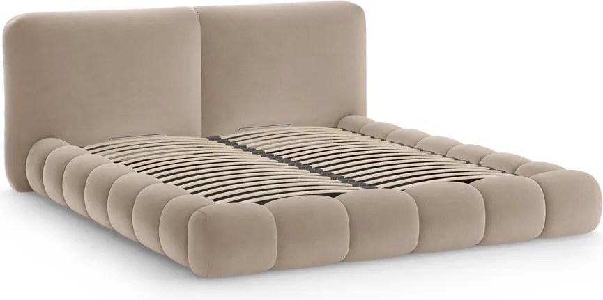 Letto matrimoniale imbottito marrone chiaro con contenitore con rete inclusa 180x200 cm Solange – Micadoni