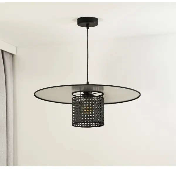 Duolla - Lampadario a sospensione con filo TOKYO RATTAN 1xE27/15W/230V diametro 50 cm nero/argento