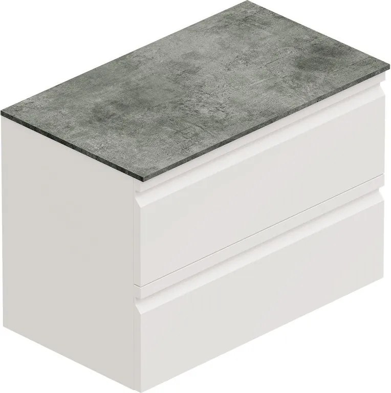 Mobile Pull L80 H55 P45 bianco opaco laccato 2 cassetti a chiusura ammortizzata e top gres nero Creta per lavabo in appoggio, piedini non inclusi