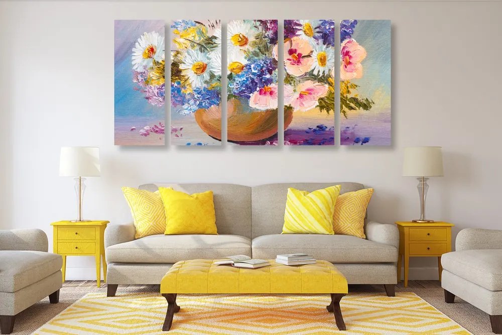 Quadri 5 pezzi – Dipinto a olio di fiori estivi