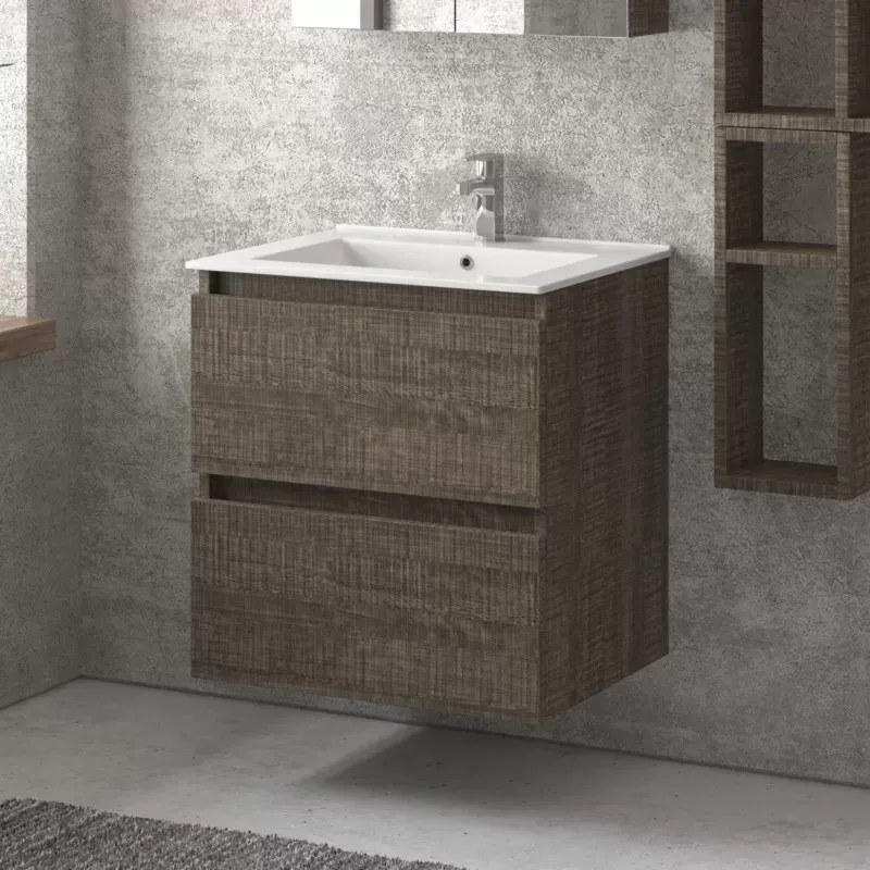 Mobile bagno sospeso 60 cm con lavabo integrato e 2 cassetti TOD-60L - KAMALU