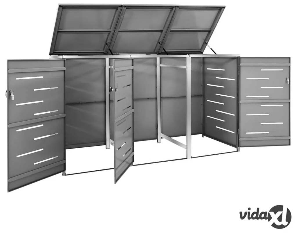 vidaXL Copribidone per Spazzatura Triplo 207x77,5x112,5cm Acciaio Inox