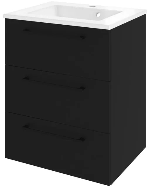 Mobile da bagno sospeso sotto lavabo L 60 x H 73 x P 46 cm nero laminato opaco, 3 cassetti SENSEA Remix