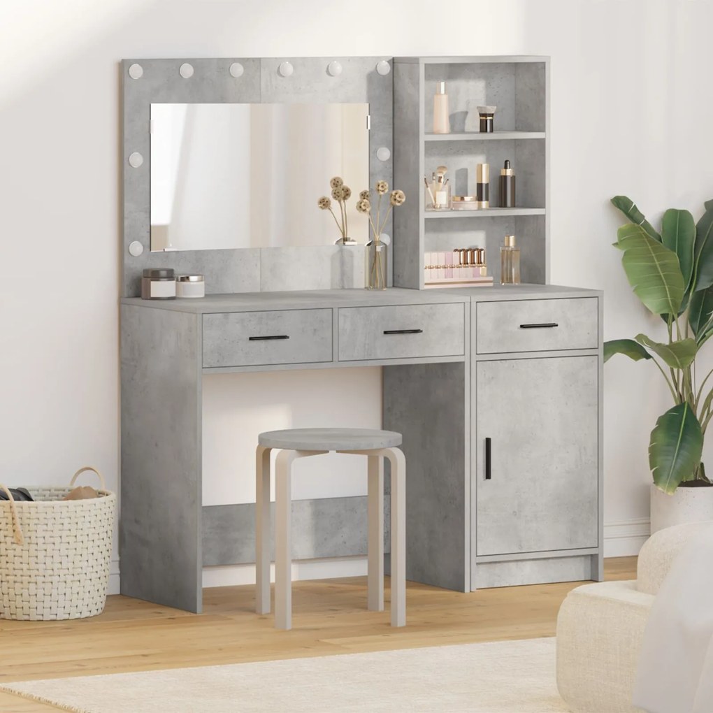 Set da toeletta a 2 pezzi con led in legno ingegnerizzato grigio cemento