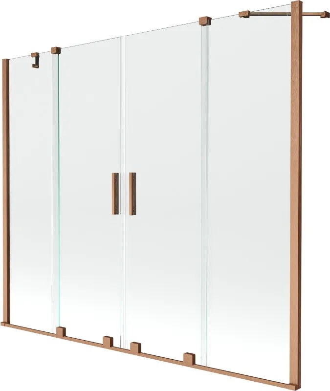 Mexen Velar Duo paravento per vasca da bagno a 2 ante scorrevoli 200 x 150 cm, trasparente, rame spazzolato - 896-200-000-02-65