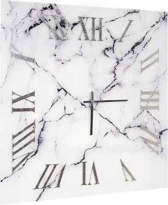 Orologio quadrato 65x65 cm in vetro temperato effetto marmo Bianco e Nero - OMIZ