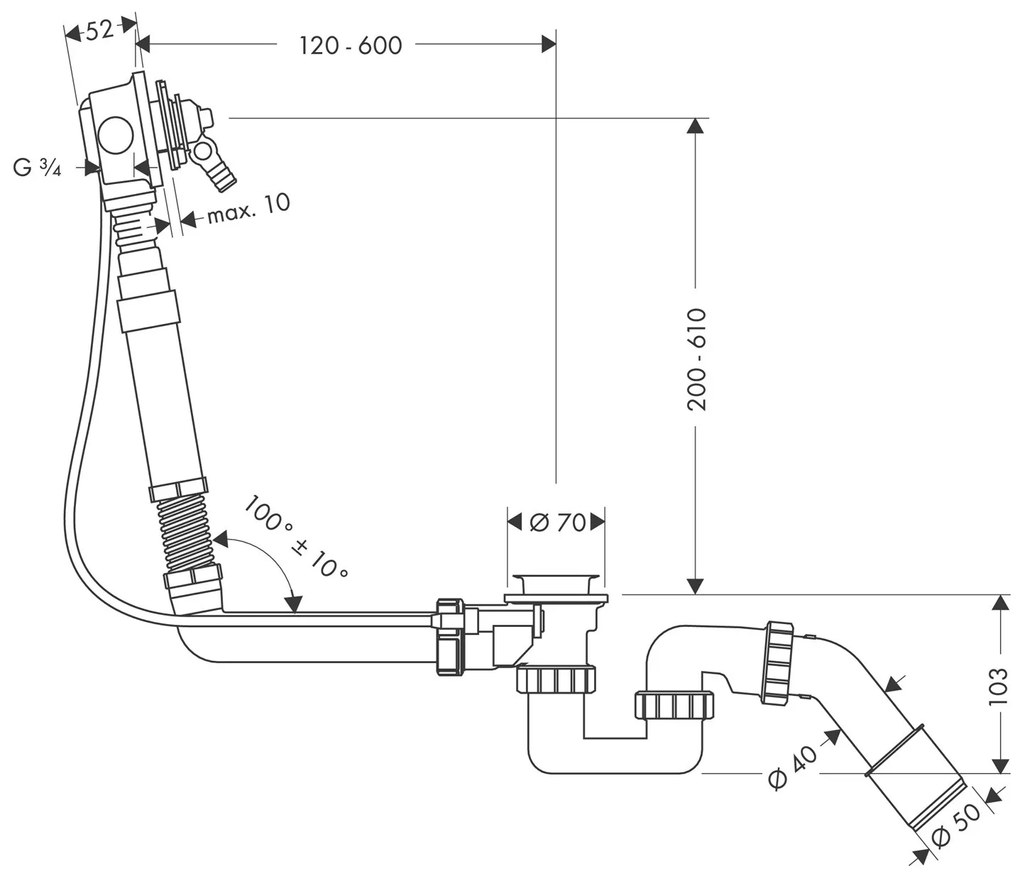 Corpo Incasso Per Colonna Scarico Vasca Speciale Senza Set Esterno Hansgrohe Exafill 58126180