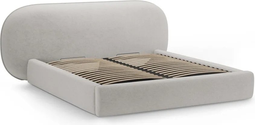 Letto matrimoniale imbottito grigio chiaro con contenitore con rete inclusa 200x200 cm Ovalo – Micadoni