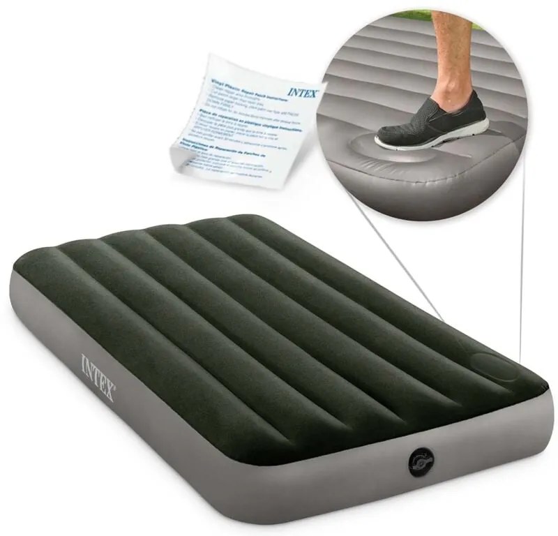 Materasso singolo gonfiabile Intex dura beam downy' colore verde scuro con pompa a pedale, 99x191x25 cm - cod. 64761