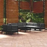 Set Divani da Giardino 10 pz con Cuscini Neri Legno di Pino cod mxl 43375