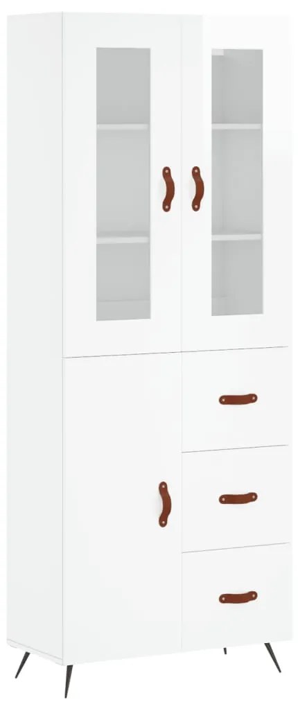 Credenza Bianco Lucido 69,5x34x180 cm in Legno Multistrato