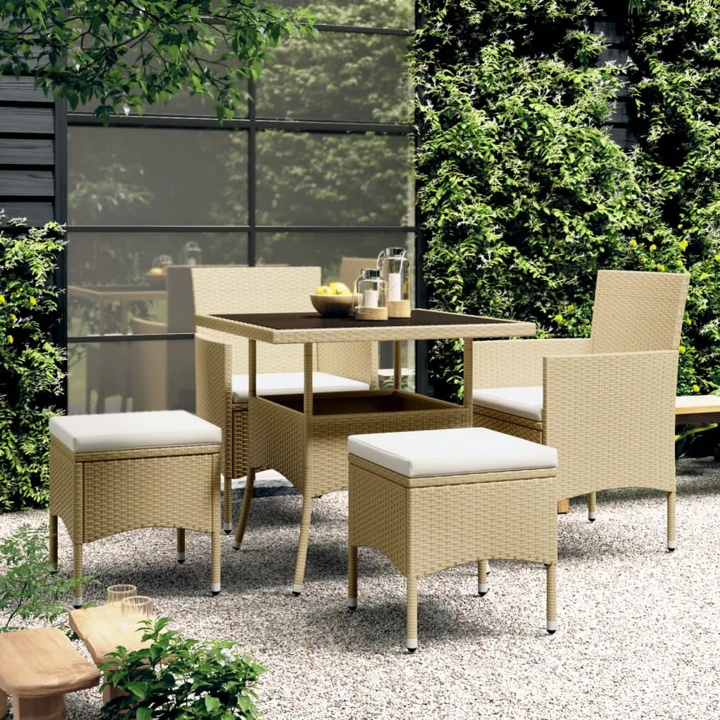 Set da pranzo per giardino 5 pz in polyrattan beige