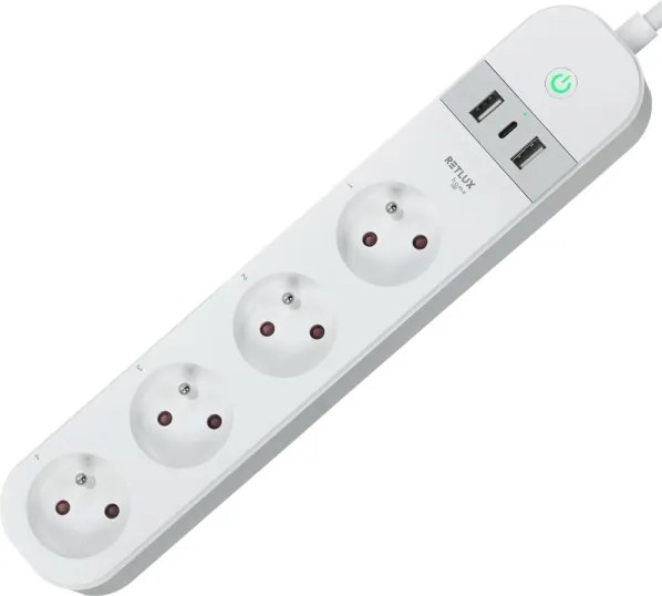 Retlux - Smart estensione cavo con interruttore 4Z + 2xUSB-A+1xUSB-C 1,5m Wi-Fi Tuya bianco
