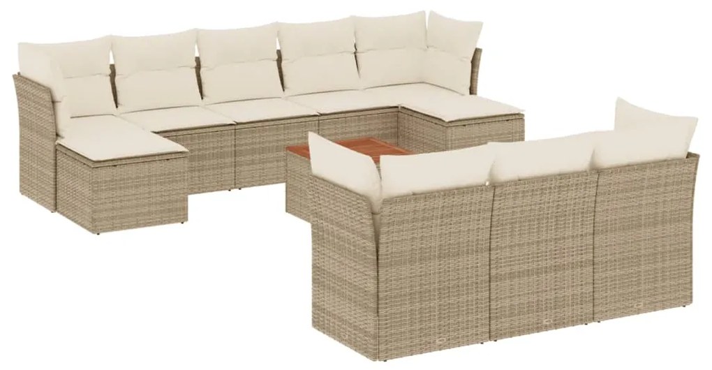 Set divani da giardino 11 pz con cuscini beige in polyrattan