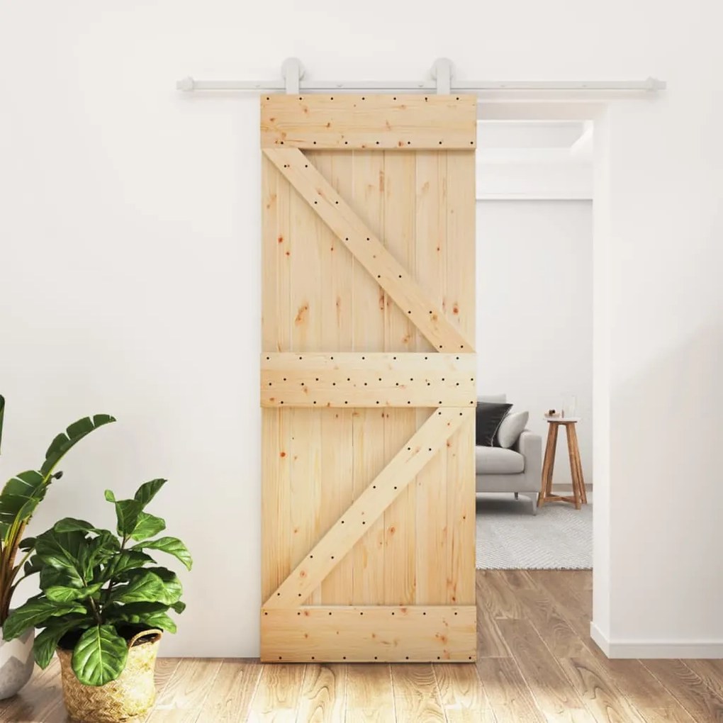 Porta Scorrevole Con Set Hardware 80x210 Cm Legno Massello Pino /