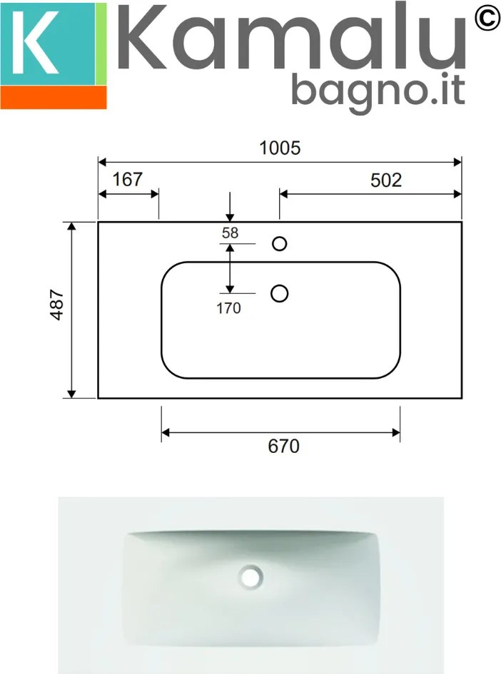 Mobile bagno sospeso 100cm effetto cannettato con lavabo incasso KDS-100L - KAMALU